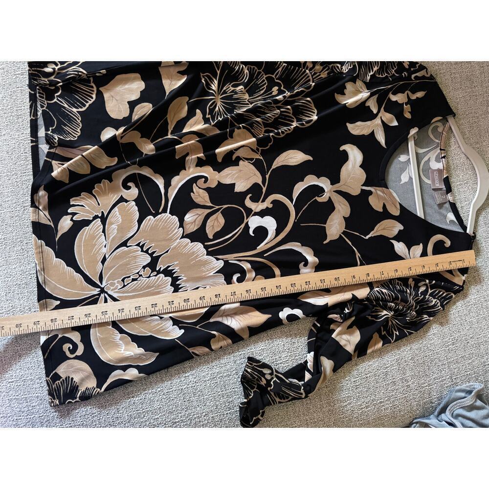 Chico's Women's Black Cream Tan Floral Julia 3/4 Sleeve Blouse Sz 2 - Picture 8 of 9